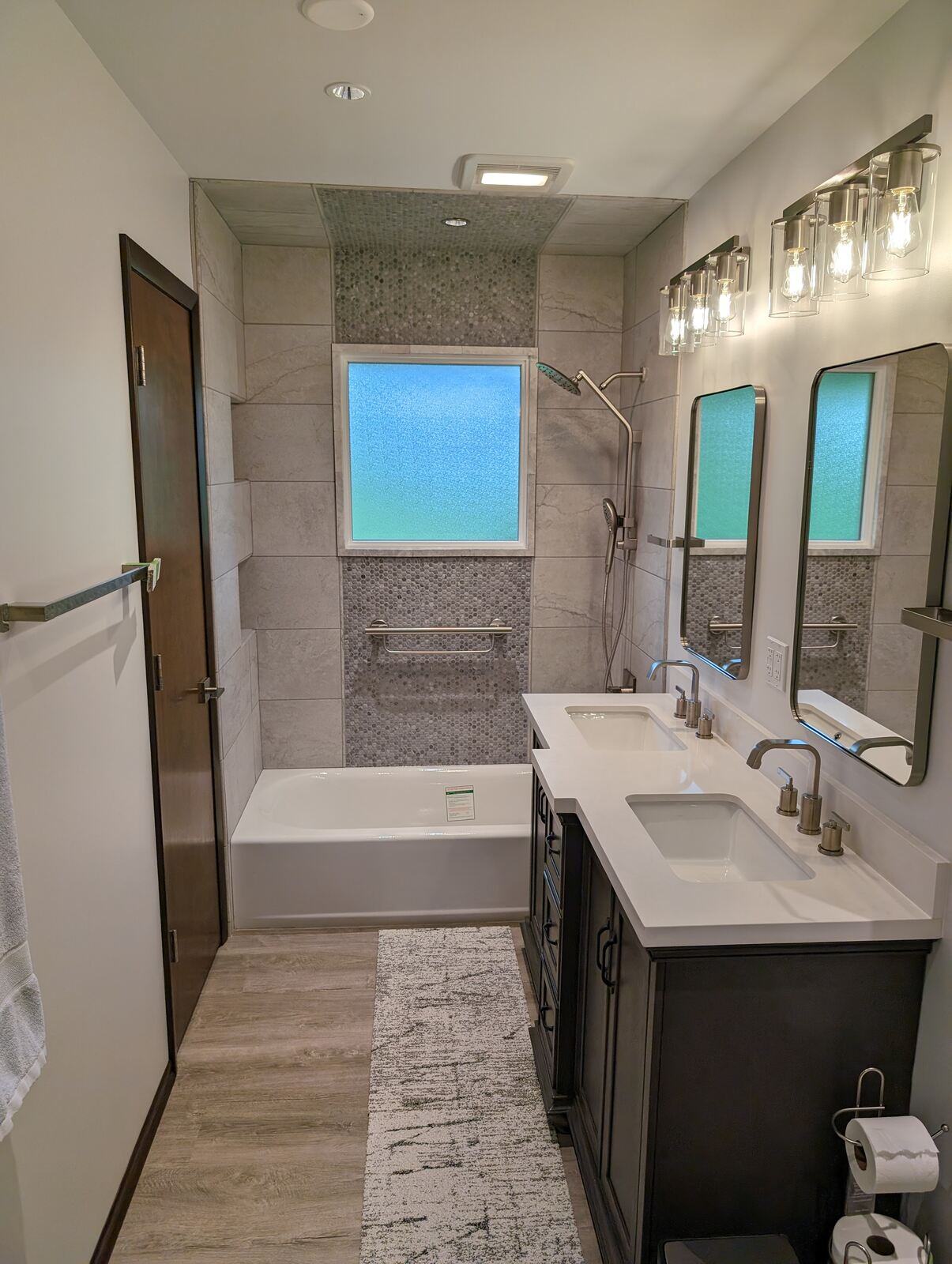 Full bathroom remodel featuring double vanity and luxurious lighting, Northwest Indiana