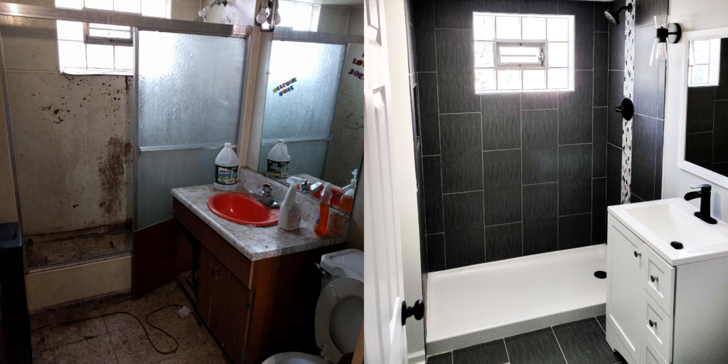 Before and after bathroom remodel in Highland, Indiana